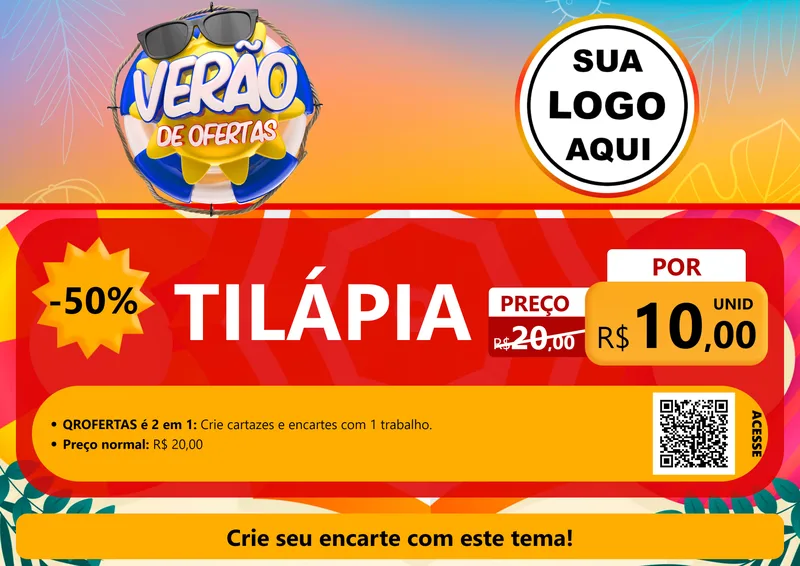 Modelo de Cartaz para Cartaz A4 Horizontal com o tema Verão de Ofertas para Peixaria