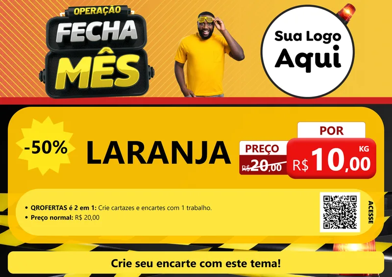 Modelo de Cartaz para Cartaz A4 Horizontal com o tema Operação Fecha Mês para Hortifrúti
