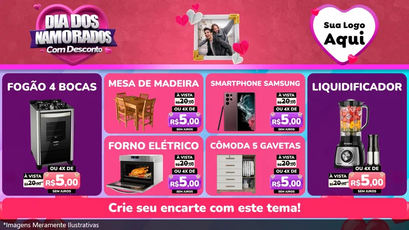 Modelo de TV para TV Horizontal com o tema Dia Dos Namorados Com Desconto para Móveis e Eletro