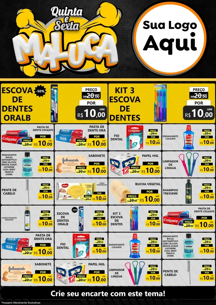 Modelo de Encarte para Encarte A4 Vertical com o tema Quinta e Sexta Maluca para Higiene Pessoal