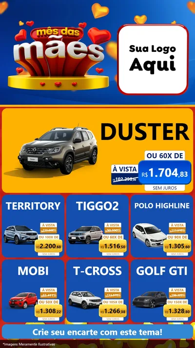 Modelo de Rede Social para Stories com o tema Mês das Mães para Concessionaria de Carros