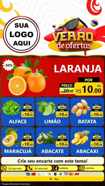 Modelo de Rede Social para Stories com o tema Super Verão de Ofertas para Hortifrúti