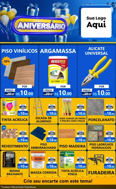 Modelo de Encarte para Encarte Grande com o tema Aniversário para Material para Construção