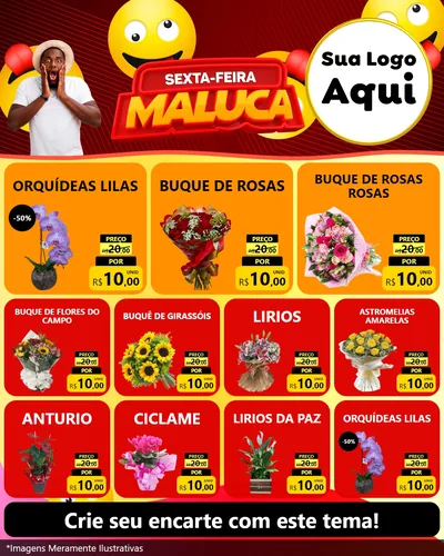 Modelo de Rede Social para Feed Instagram com o tema Sexta-feira Maluca para Floricultura e jardim