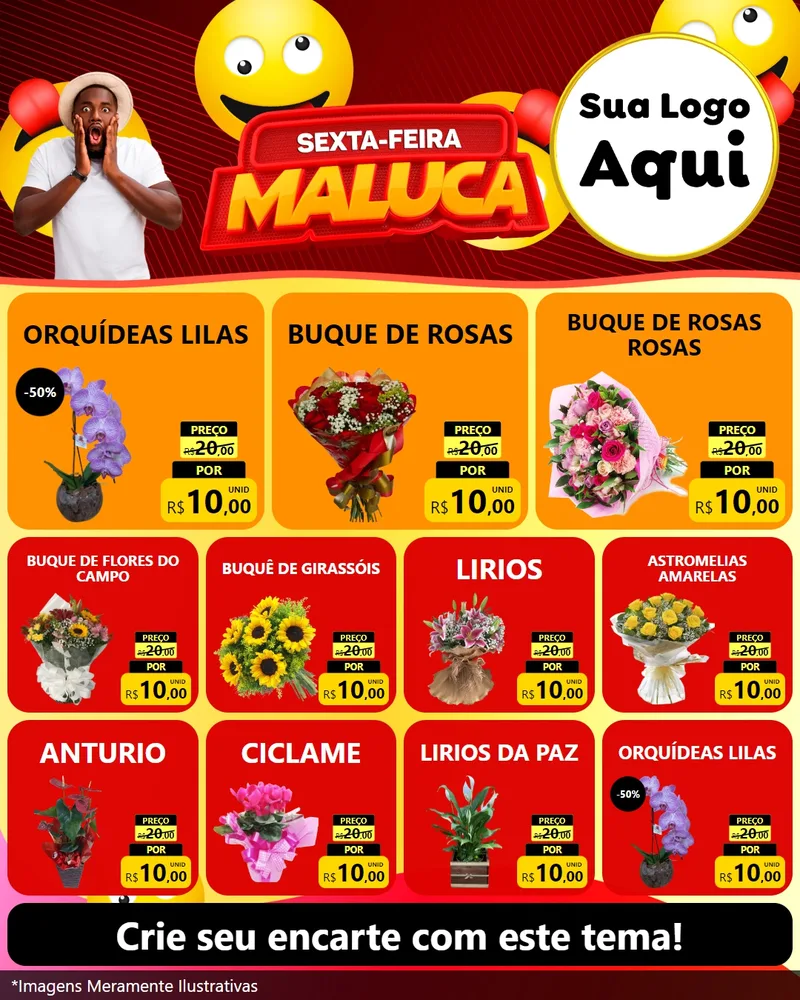 Modelo de Rede Social para Feed Instagram com o tema Sexta-feira Maluca para Floricultura e jardim