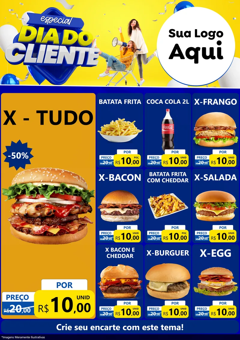 Modelo de Encarte para Encarte A4 Vertical com o tema Especial Dia do Cliente para Hamburgueria