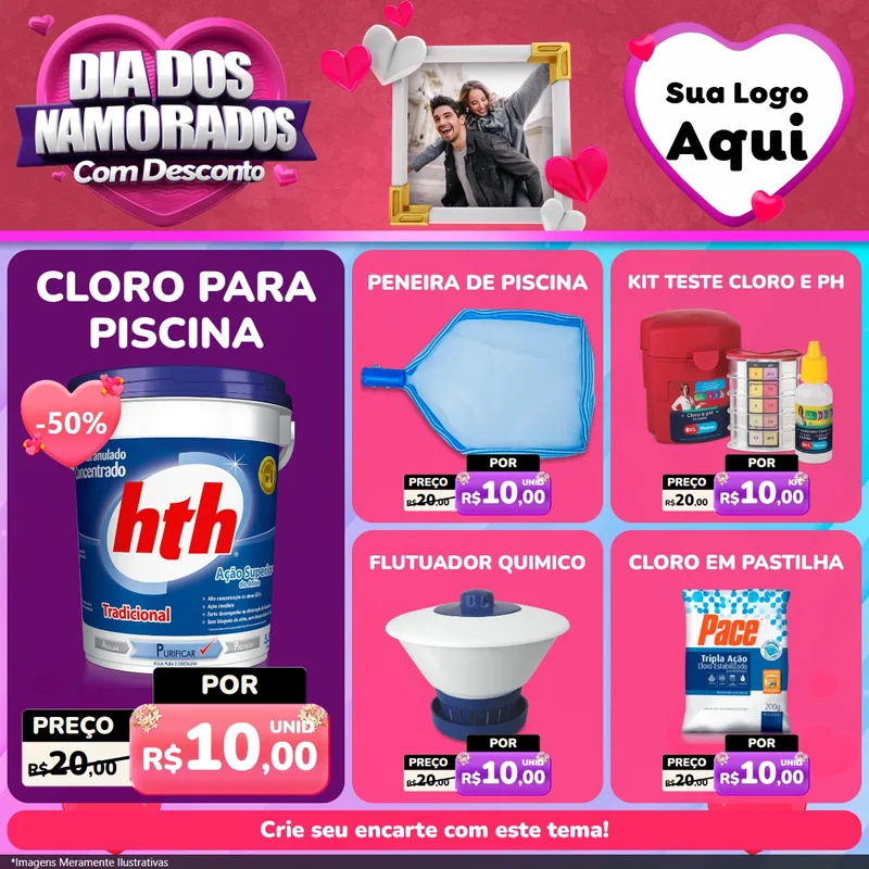 Modelo de Rede Social para Feed Facebook com o tema Dia Dos Namorados Com Desconto para Produtos para Piscina
