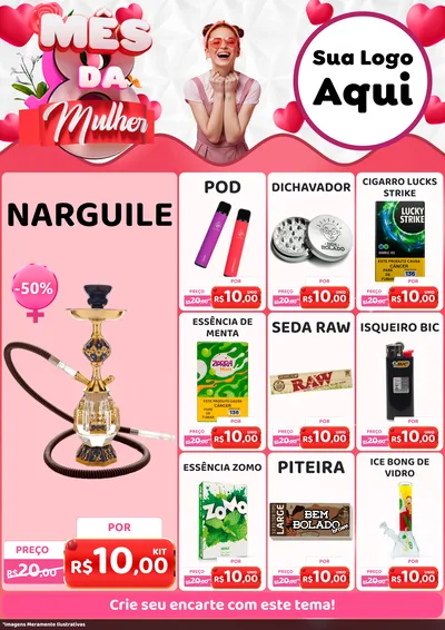 Modelo de Encarte para Encarte A4 Vertical com o tema Mês da Mulher para Tabacaria