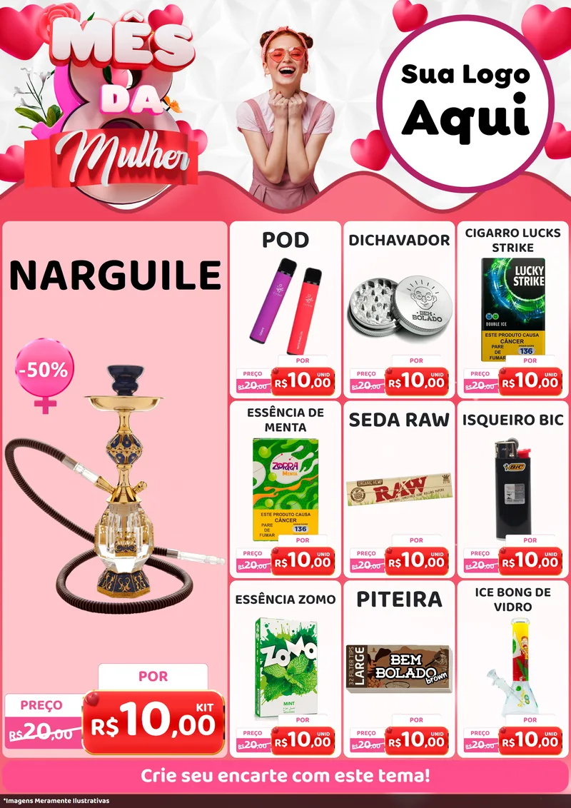 Modelo de Encarte para Encarte A4 Vertical com o tema Mês da Mulher para Tabacaria