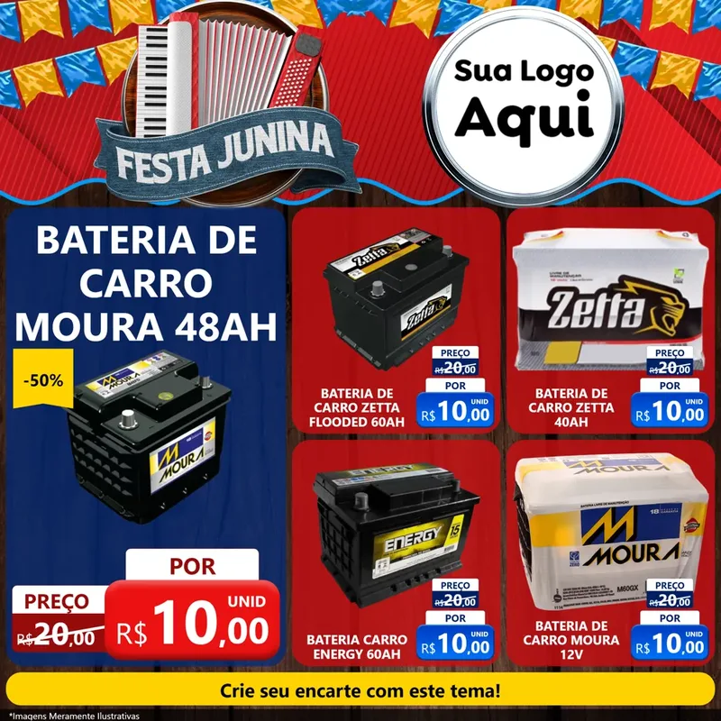 Modelo de Rede Social para Feed Facebook com o tema Festa Junina para Baterias Elétricas