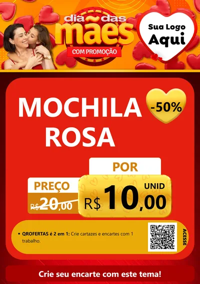 Modelo de Cartaz para Cartaz A4 Vertical com o tema Dia das Mães com Promoção para Papelaria