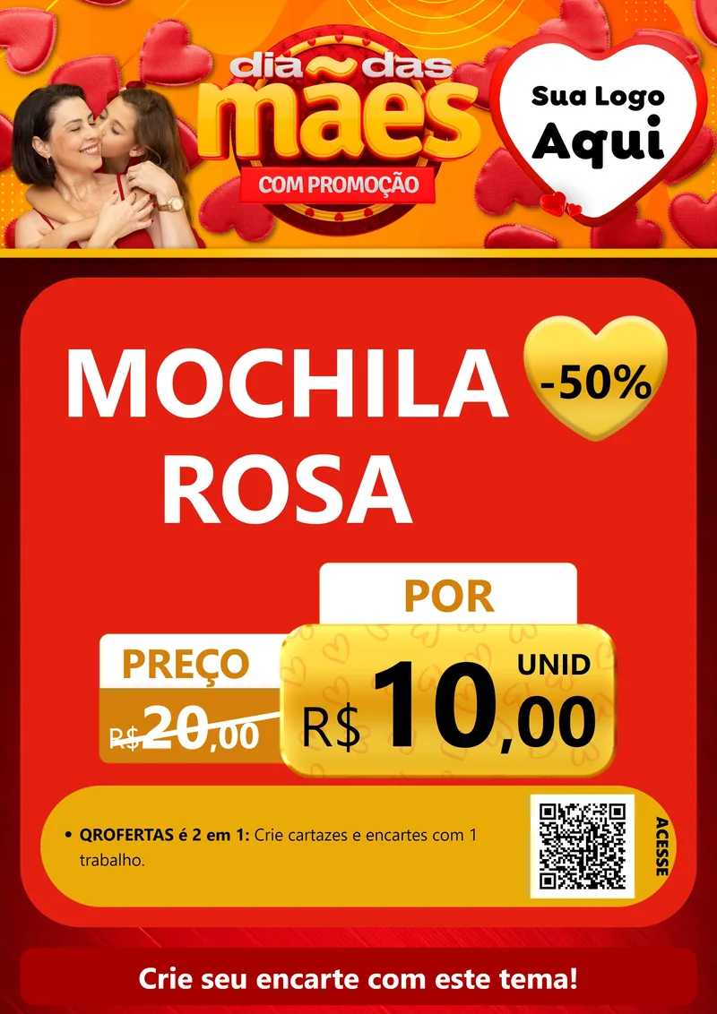 Modelo de Cartaz para Cartaz A4 Vertical com o tema Dia das Mães com Promoção para Papelaria