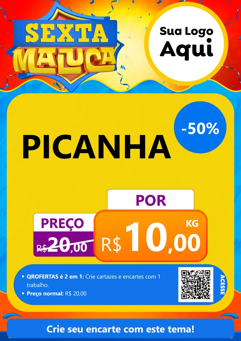 Modelo de Cartaz para Cartaz A4 Vertical com o tema Sexta Maluca para Açougue