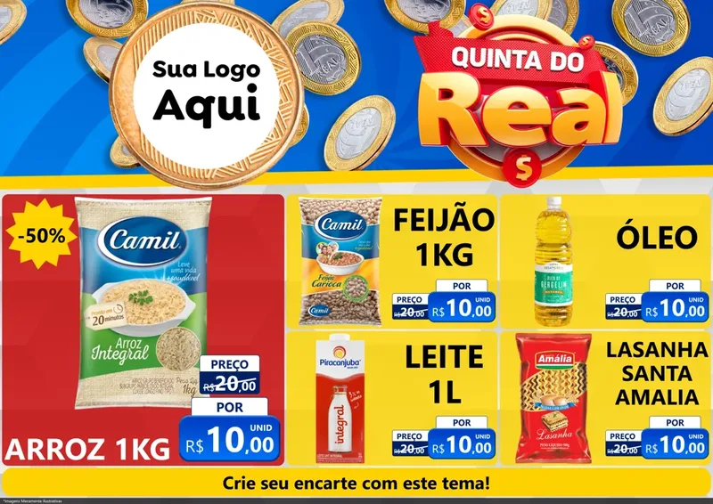 Modelo de Encarte para Encarte A4 Horizontal com o tema Quinta do Real para Supermercado