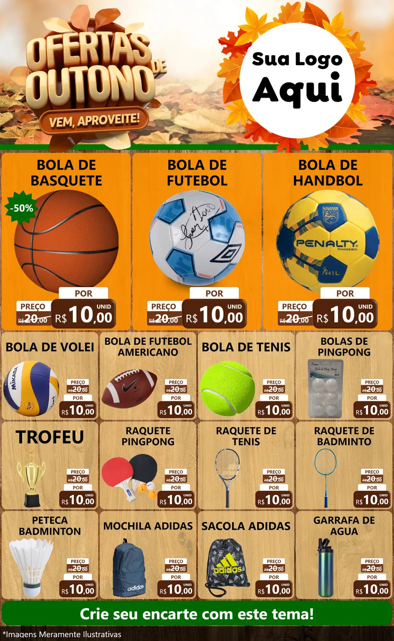 Modelo de Encarte para Encarte Grande com o tema Ofertas de Outono - Vem, Aproveite! para Artigos Esportivos
