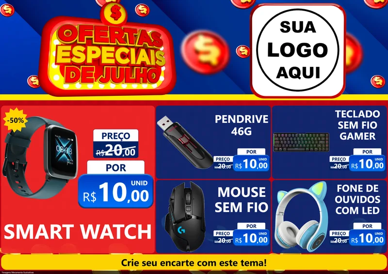 Modelo de Encarte para Encarte A4 Horizontal com o tema Ofertas Especiais de Julho para Informática