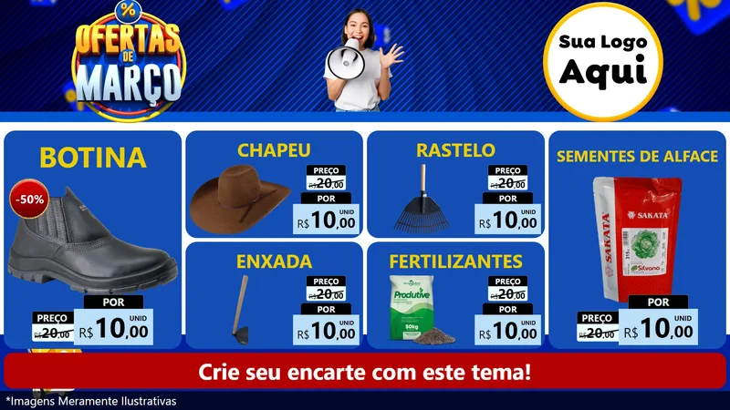 Modelo de TV para TV Horizontal com o tema Ofertas de Março para Agropecuária