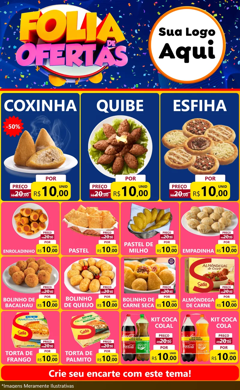 Modelo de Encarte para Encarte Grande com o tema Folia de Ofertas para Salgadaria