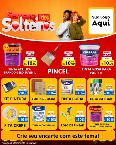 Modelo de Rede Social para Feed Instagram com o tema Semana dos Solteiros para Tintas e Ferramentas
