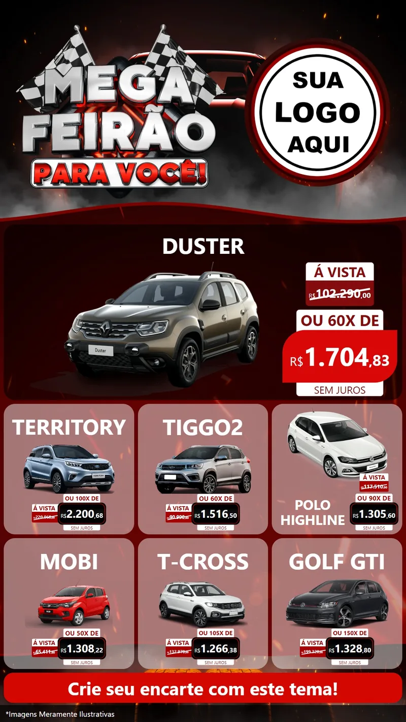 Modelo de Rede Social para Stories com o tema Mega Feirão Para Você! - Autopeças para Concessionaria de Carros
