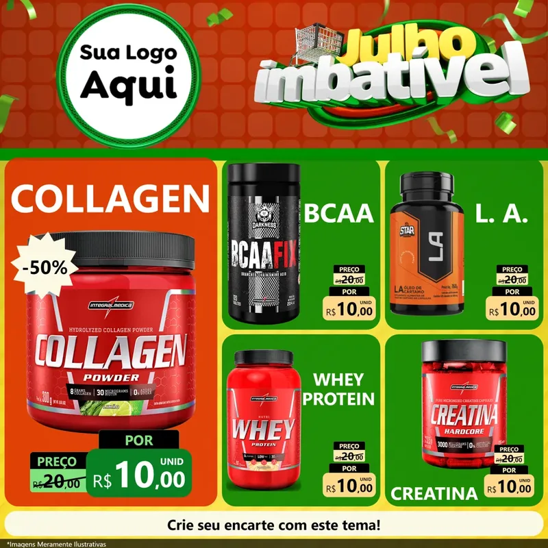 Modelo de Rede Social para Feed Facebook com o tema Julho Imbatível para Suplementos alimentares