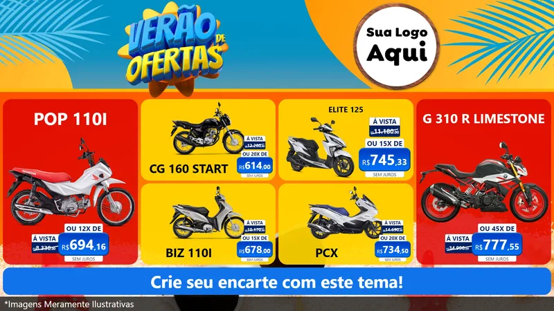 Modelo de TV para TV Horizontal com o tema Verão de Ofertas para Concessionaria de Motos