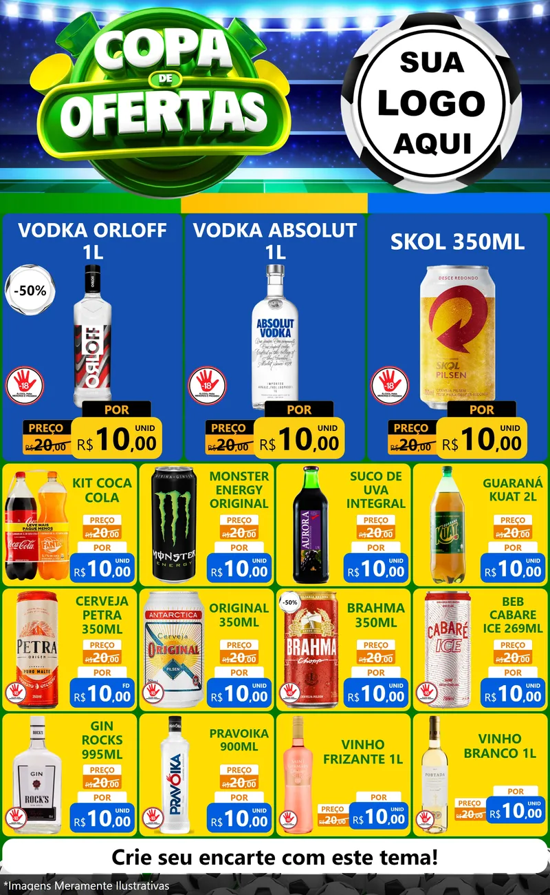 Modelo de Encarte para Encarte Grande com o tema Copa de Ofertas para Distribuidora de bebidas
