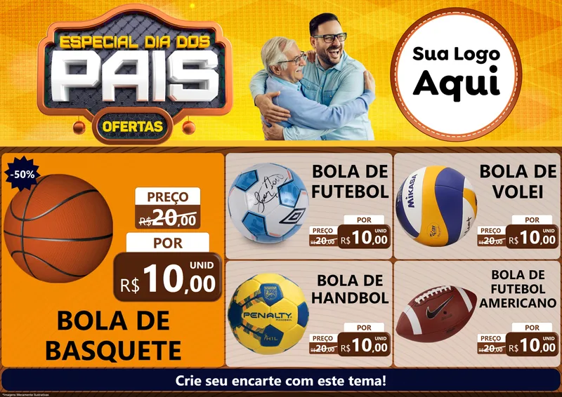 Modelo de Encarte para Encarte A4 Horizontal com o tema Especial Dia dos Pais para Artigos Esportivos