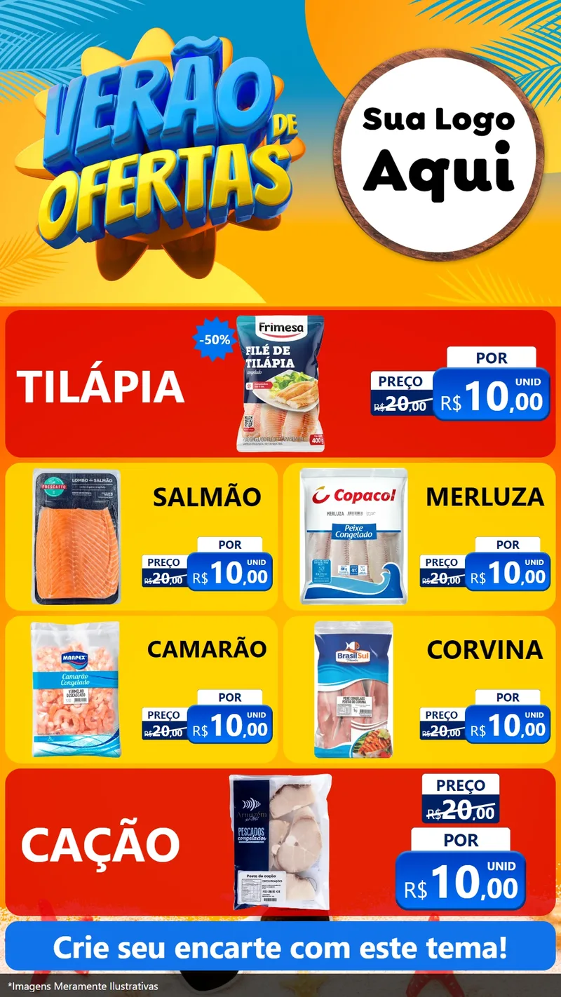 Modelo de TV para TV Vertical com o tema Verão de Ofertas para Peixaria