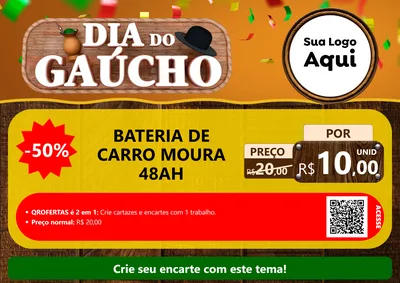 Modelo de Cartaz para Cartaz A4 Horizontal com o tema Dia do Gaúcho para Baterias Elétricas