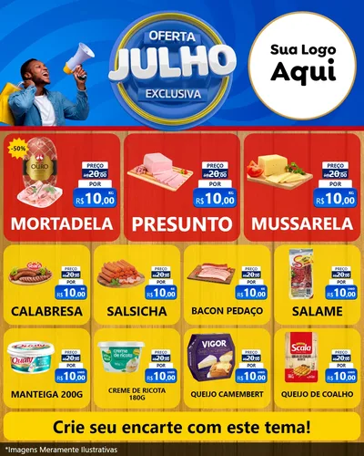 Modelo de Rede Social para Feed Instagram com o tema Oferta Exclusiva, Julho para Frios e Laticínios