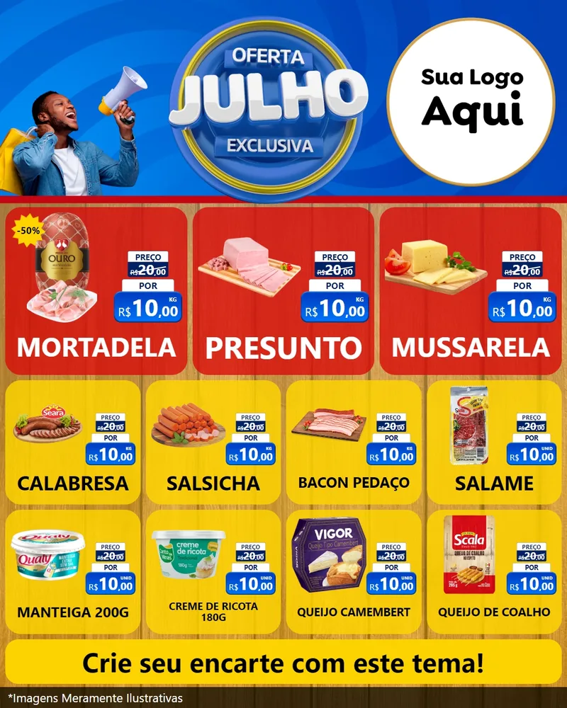Modelo de Rede Social para Feed Instagram com o tema Oferta Exclusiva, Julho para Frios e Laticínios