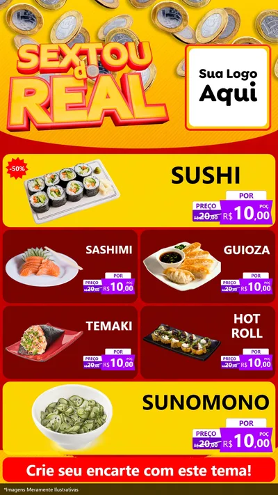 Modelo de TV para TV Vertical com o tema Sextou do Real para Comida japonesa