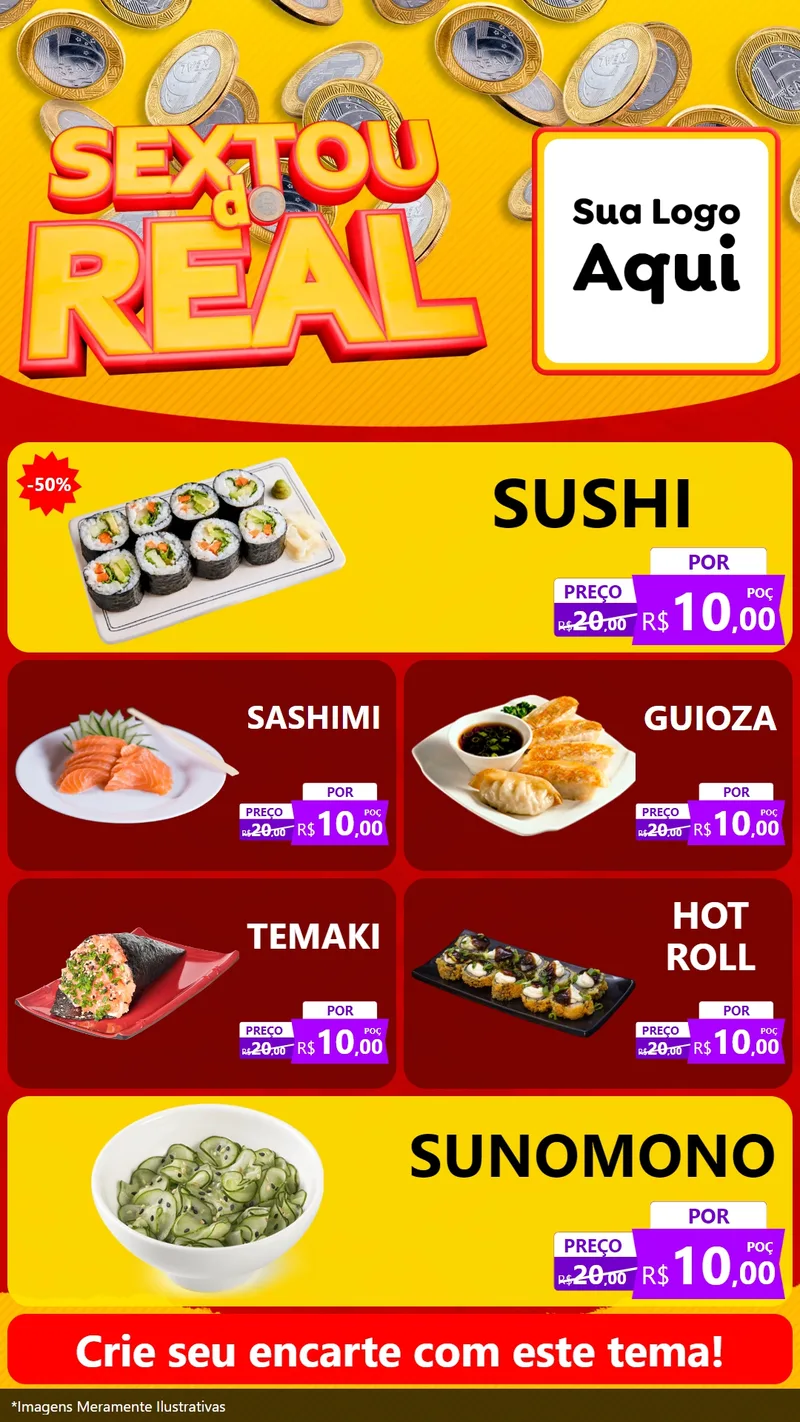 Modelo de TV para TV Vertical com o tema Sextou do Real para Comida japonesa