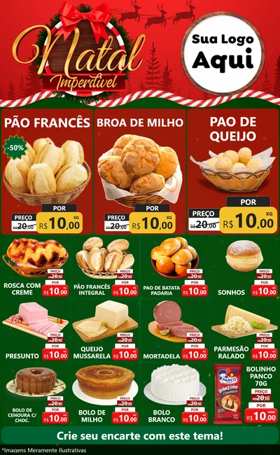 Modelo de Encarte para Encarte Grande com o tema Natal Imperdível para Padaria
