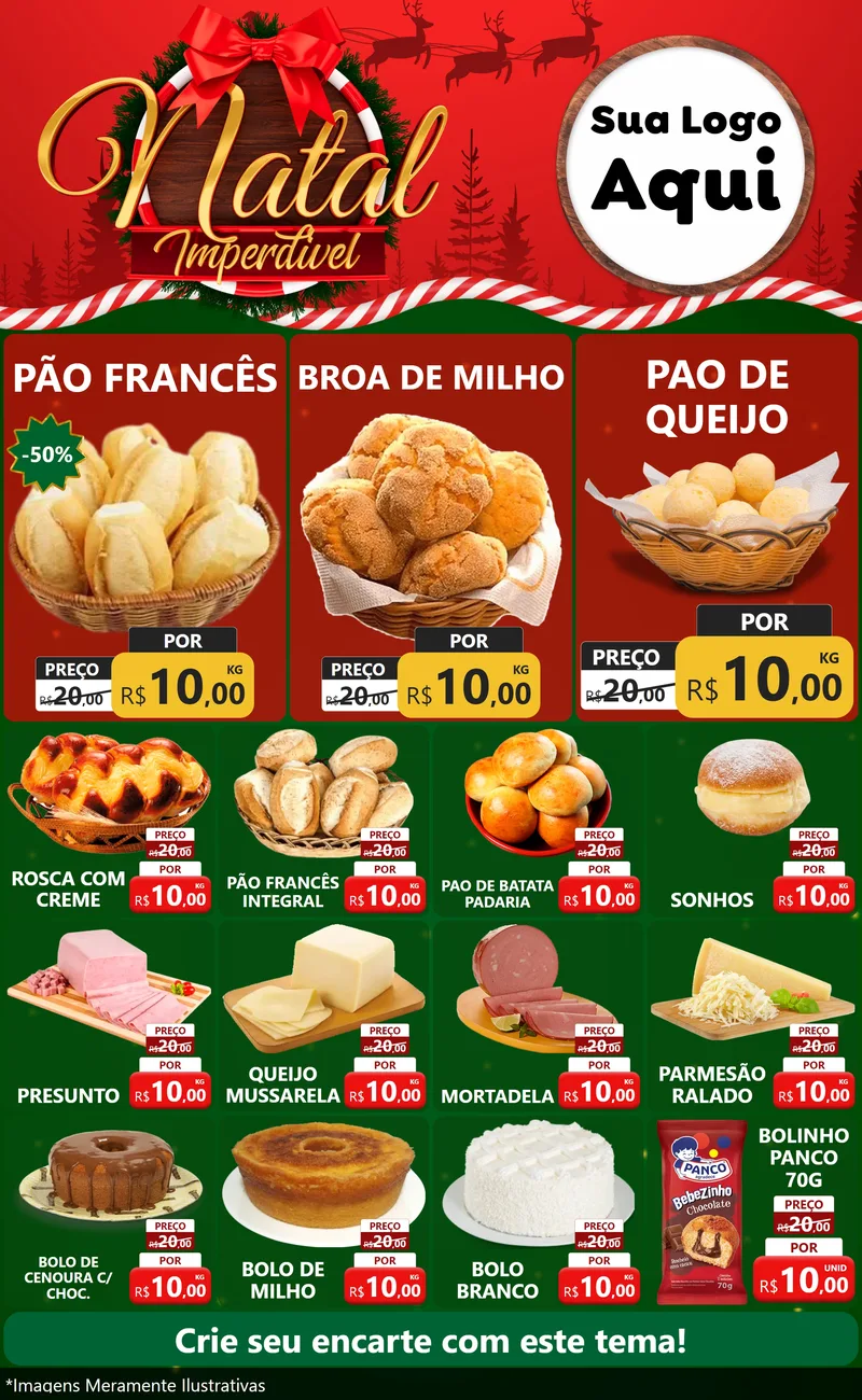 Modelo de Encarte para Encarte Grande com o tema Natal Imperdível para Padaria