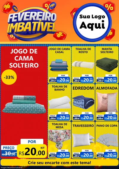 Modelo de Encarte para Encarte A4 Vertical com o tema Fevereiro Imbatível para Cama, Mesa e Banho