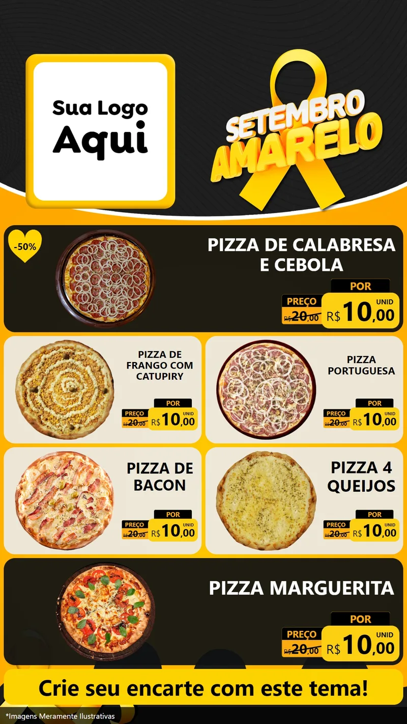 Modelo de TV para TV Vertical com o tema Setembro Amarelo para Pizzaria