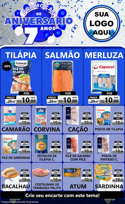 Modelo de Encarte para Encarte Grande com o tema Promoção de Aniversário - 7 Anos para Peixaria