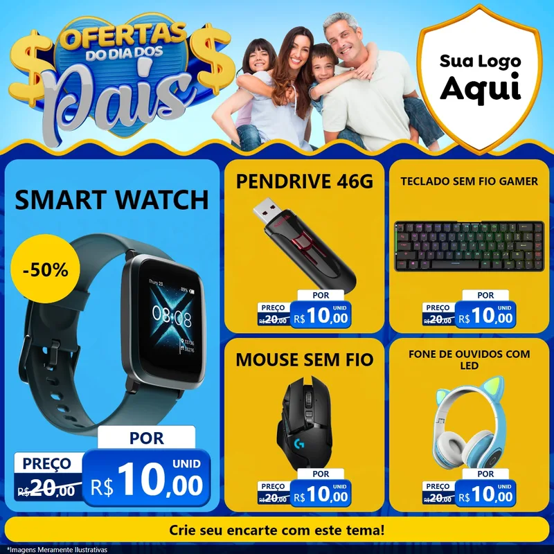 Modelo de Rede Social para Feed Facebook com o tema Ofertas do Dia dos Pais para Informática