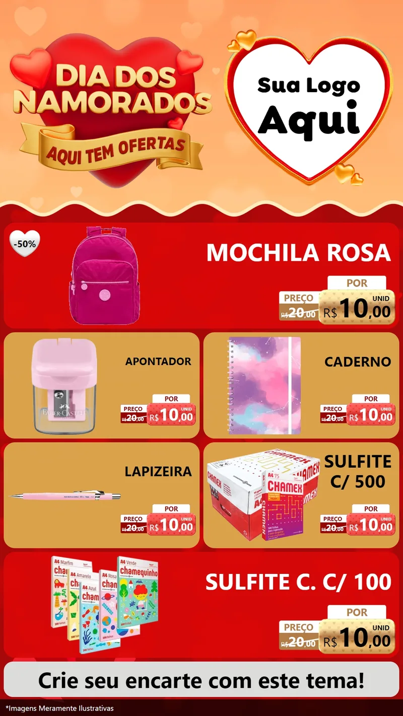 Modelo de TV para TV Vertical com o tema Dia dos Namorados - Aqui Tem Ofertas para Papelaria