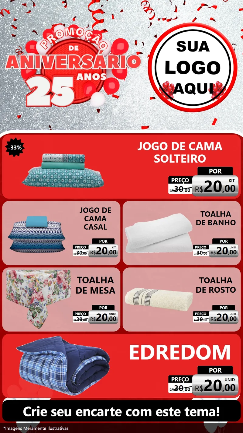 Modelo de TV para TV Vertical com o tema Promoção de Aniversário - 25Anos para Cama, Mesa e Banho