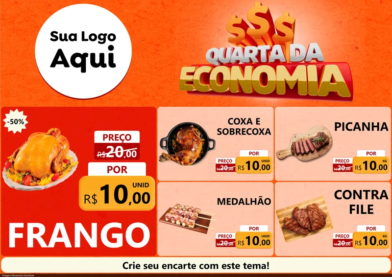 Modelo de Encarte para Encarte A4 Horizontal com o tema Quarta da Economia para Assados