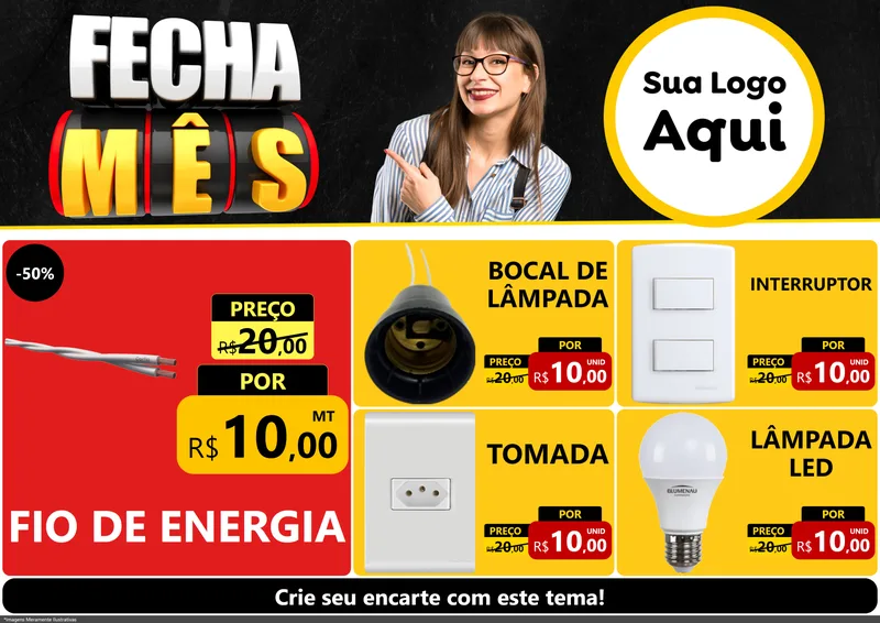 Modelo de Encarte para Encarte A4 Horizontal com o tema Fecha Mês para Materiais Elétricos