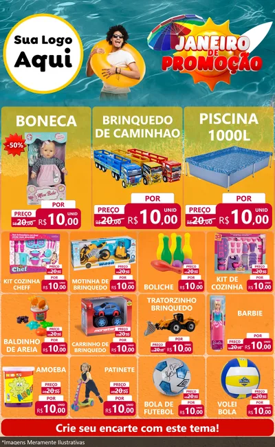 Modelo de Encarte para Encarte Grande com o tema Janeiro de Promoção para Brinquedos