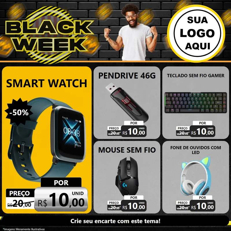 Modelo de Rede Social para Feed Facebook com o tema Black Week para Informática