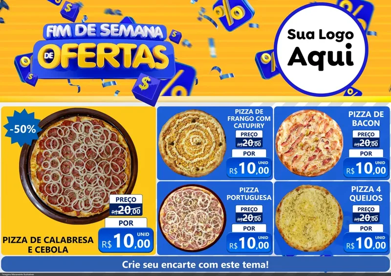Modelo de Encarte para Encarte A4 Horizontal com o tema Fim de Semana de Ofertas para Pizzaria