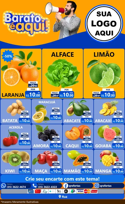 Modelo de Encarte para Encarte Grande com o tema Barato é aqui para Hortifrúti