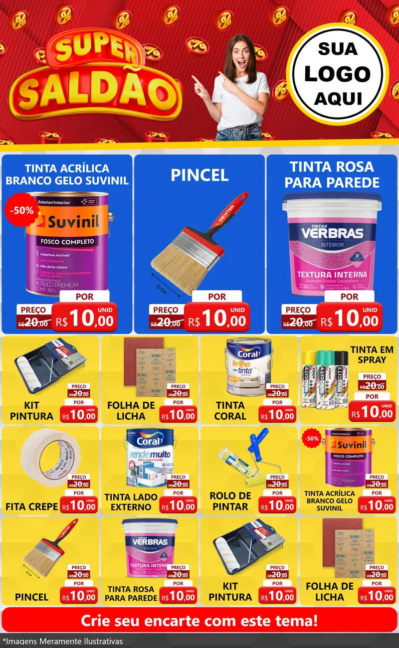 Modelo de Encarte para Encarte Grande com o tema Super Saldão para Tintas e Ferramentas