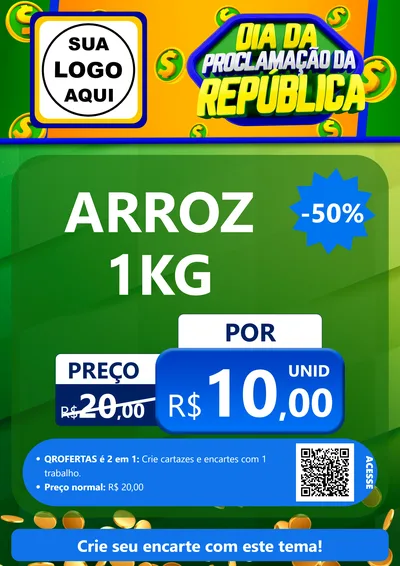 Modelo de Cartaz para Cartaz A4 Vertical com o tema Dia Da Proclamação da República para Supermercado